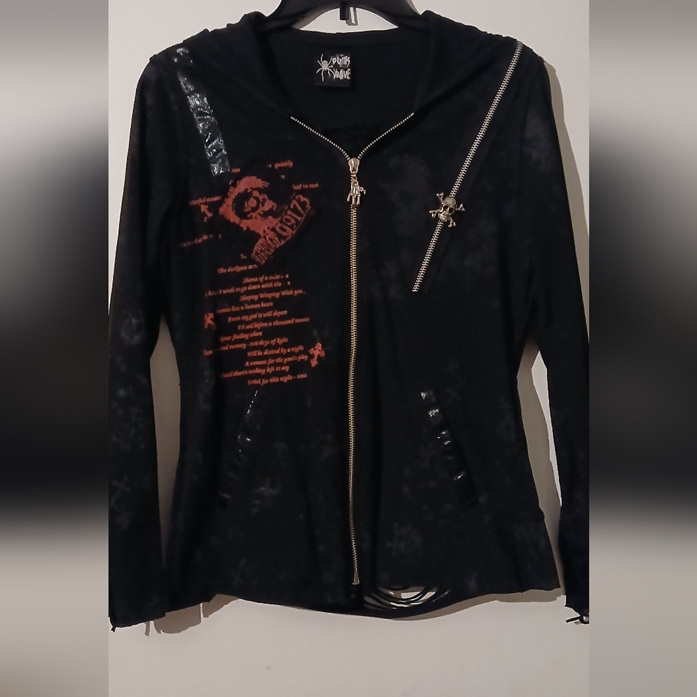Black and Red Grunge/goth Zip-Up Hoodie
